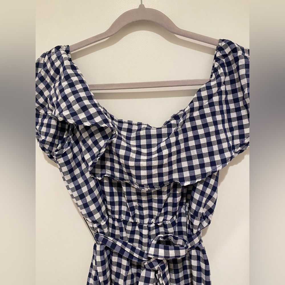 *SHEIN* Blue Strapless Gingham Jumpsuit